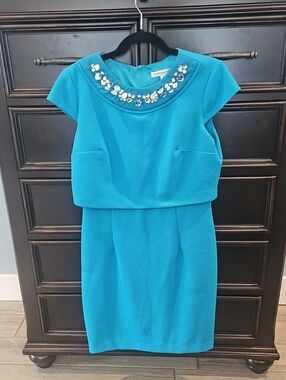 Madison Turquoise Jeweled Neck Midi Dress